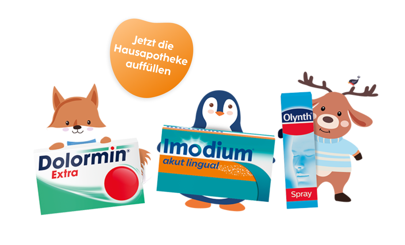 Anzeige für deine drei Winterhelden. Ob Schmerzen & Fieber, akuter Durchfall oder Schnupfen: Mit unseren drei Winterhelden bist du im Fall der Fälle gut vorbereitet.