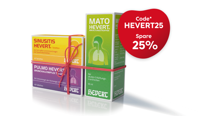 Es gibt eine Aktion für das Hevert Erkältungspaket. Natürlich gesund durch die kalte Jahreszeit.