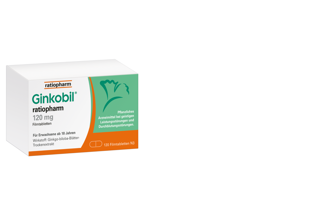 Anzeige für Ginkobil von Ratiopharm: Gedächtnis* stärken? Natürlich mit Ginkgo biloba.